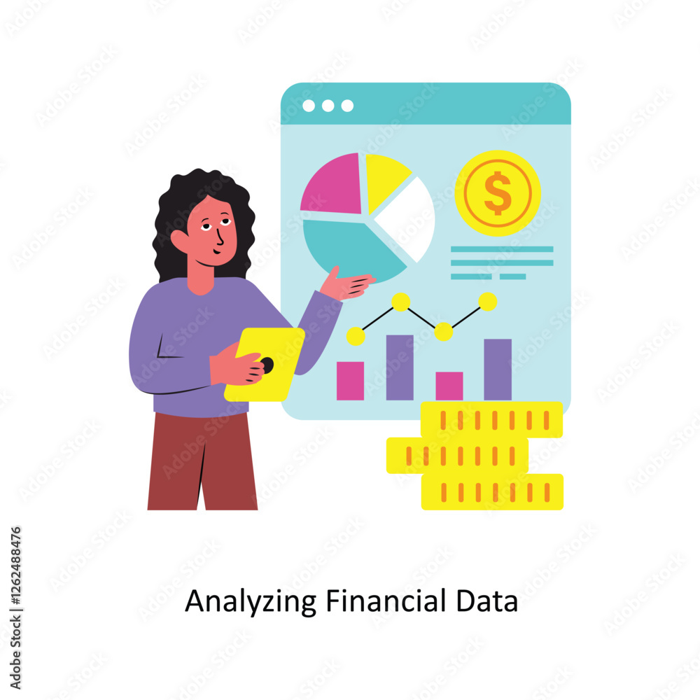 Poster Analyzing Financial Data Concept vector illustration.  isolated on white Background. 