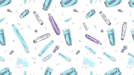 Pastel Marker Pattern: A cheerful and whimsical seamless pattern featuring an array of pastel-colored markers scattered playfully. Perfect for adding a touch of creativity to your designs.