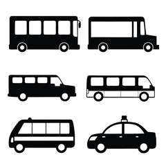 Taxi, Bus, Truck, and Ambulance Silhouette Graphics