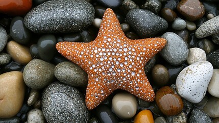 A serene close-up of colorful stones and fragments of shells on a sandy lake shore.