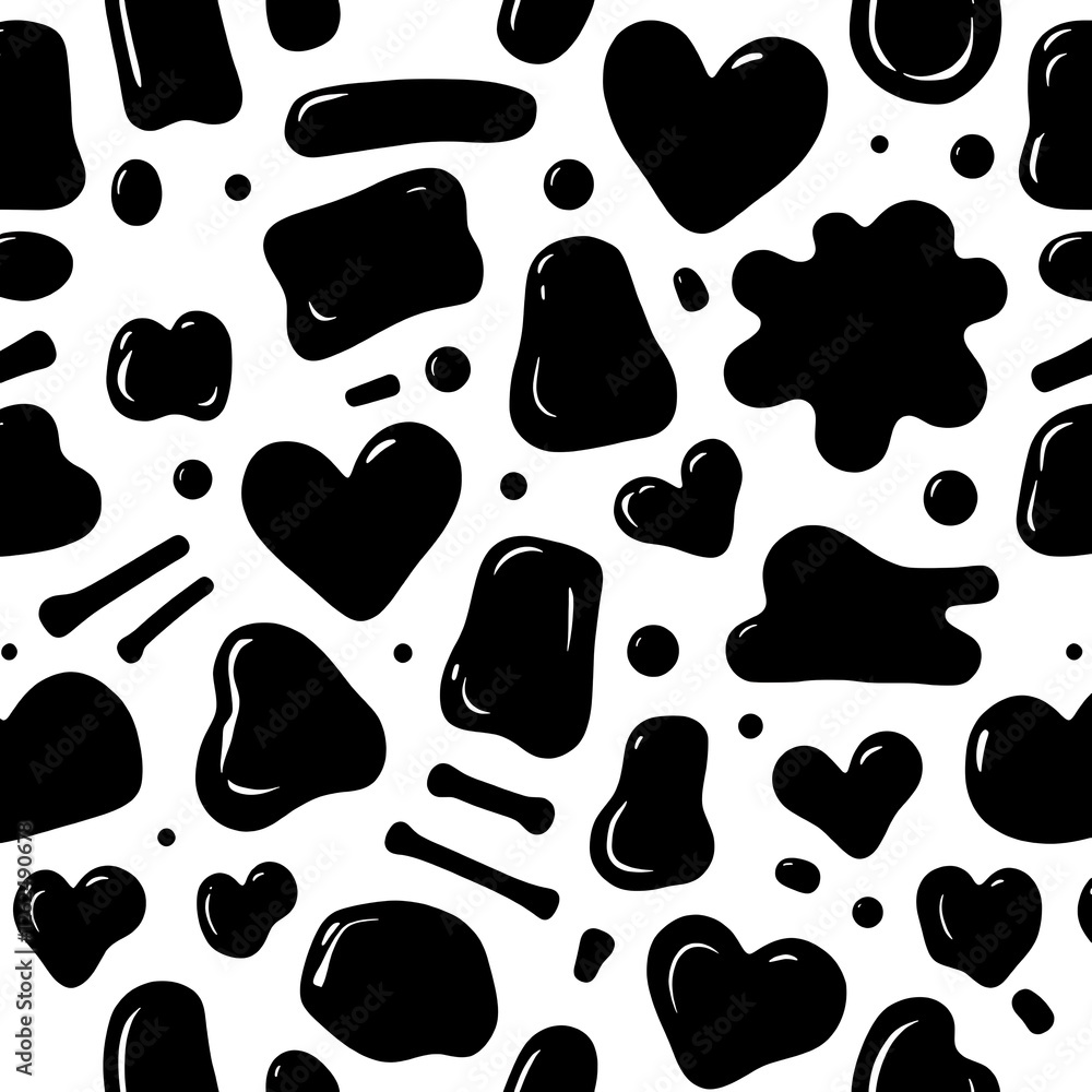 Poster black liquid shapes seamless pattern: a playful and stylish seamless pattern featuring various abstr