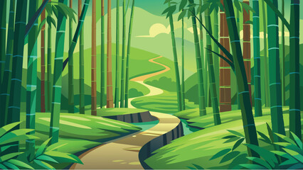 bamboo forest in the morning, nature, landscape design, 