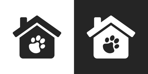 Dog animal house kennel black and white icon vector design