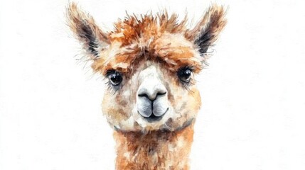 Obraz premium Alpaca portrait, watercolor painting, white background, cute animal