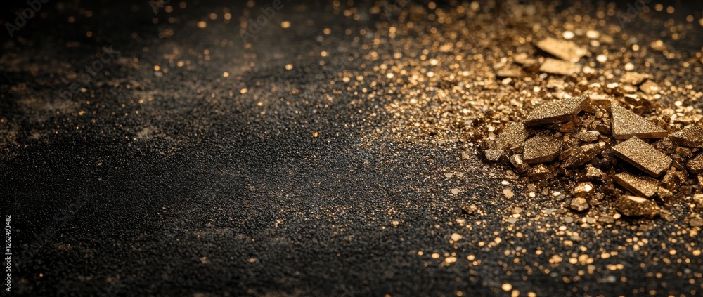 Aufkleber golden glitter particles create a luxurious display on a dark backdrop with sparkling stones enhanci