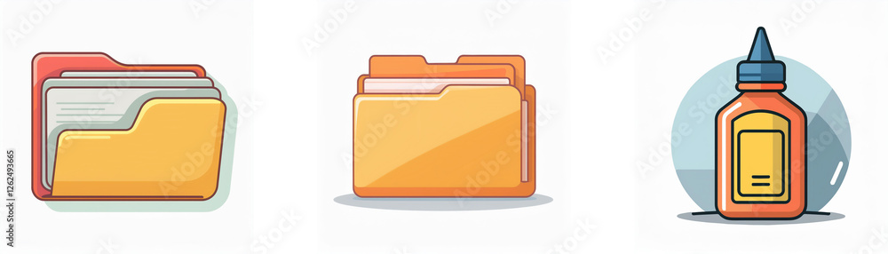 Poster three icons are on display: a red and yellow folder containing documents, a plain yellow folder, and