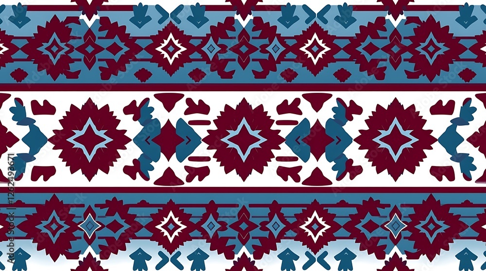 Poster geometric tapestry pattern: a seamless repeating pattern featuring bold geometric designs in vibrant