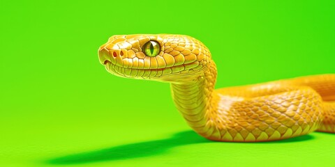 Fototapeta premium Yellow snake with a green background