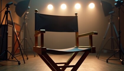 Director's chair with a spotlight in a film studio setting