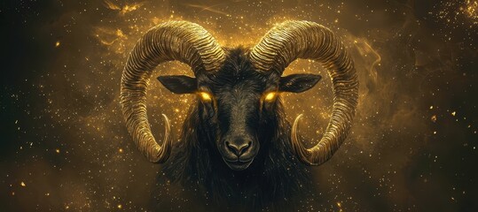 Ram with gold horns and a golden face