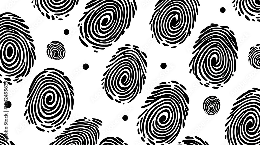 Aufkleber fingerprint pattern: a seamless pattern of stylized fingerprints in black and white, creating a capt
