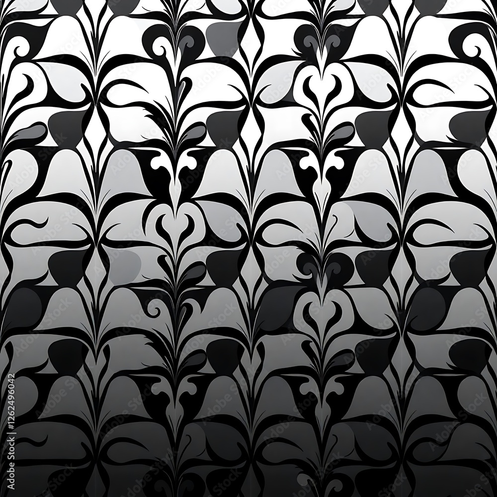 Wall mural Abstract Floral Pattern in Black and White: A captivating blend of intricate floral patterns in black and white creates a mesmerizing visual.