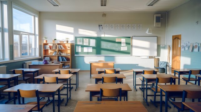 Leeres Klassenzimmer ohne Sch&uuml;ler