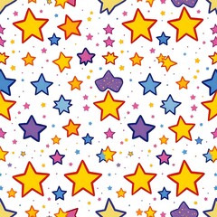 Fototapeta premium Colorful Starry Night Seamless Pattern: A vibrant and playful seamless pattern featuring multicolored stars of varying sizes and shades.