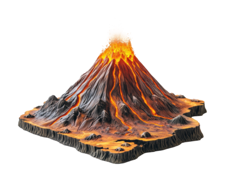 Volcanic eruption simulation nature model isolated on transparent background, png