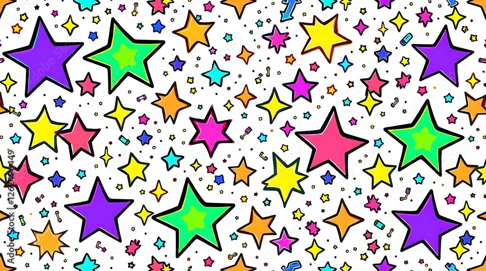 Aufkleber starry night dreams: a whimsical and colorful seamless pattern bursting with vibrant stars of all sh
