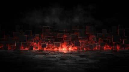 Fototapeta premium Panoramic Abstract Visualization of Techno-Inspired Digital Landscape with Fiery Elements