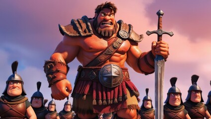 Epic Cartoon-Style AI-Generated Warrior Leading an Army – A 3D Fantasy Battle Scene Created with Advanced AI Art Tools