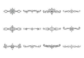 Tet of text delimiters and scroll elements, Graphic underline elements, Vintage divider, vector illustration border