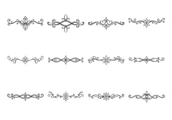 Tet of text delimiters and scroll elements, Graphic underline elements, Vintage divider, vector illustration border