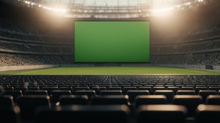 Fototapeta premium Wide Angle View of Empty Stadium with Green Screen Ready