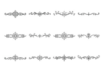 Tet of text delimiters and scroll elements, Graphic underline elements, Vintage divider, vector illustration border
