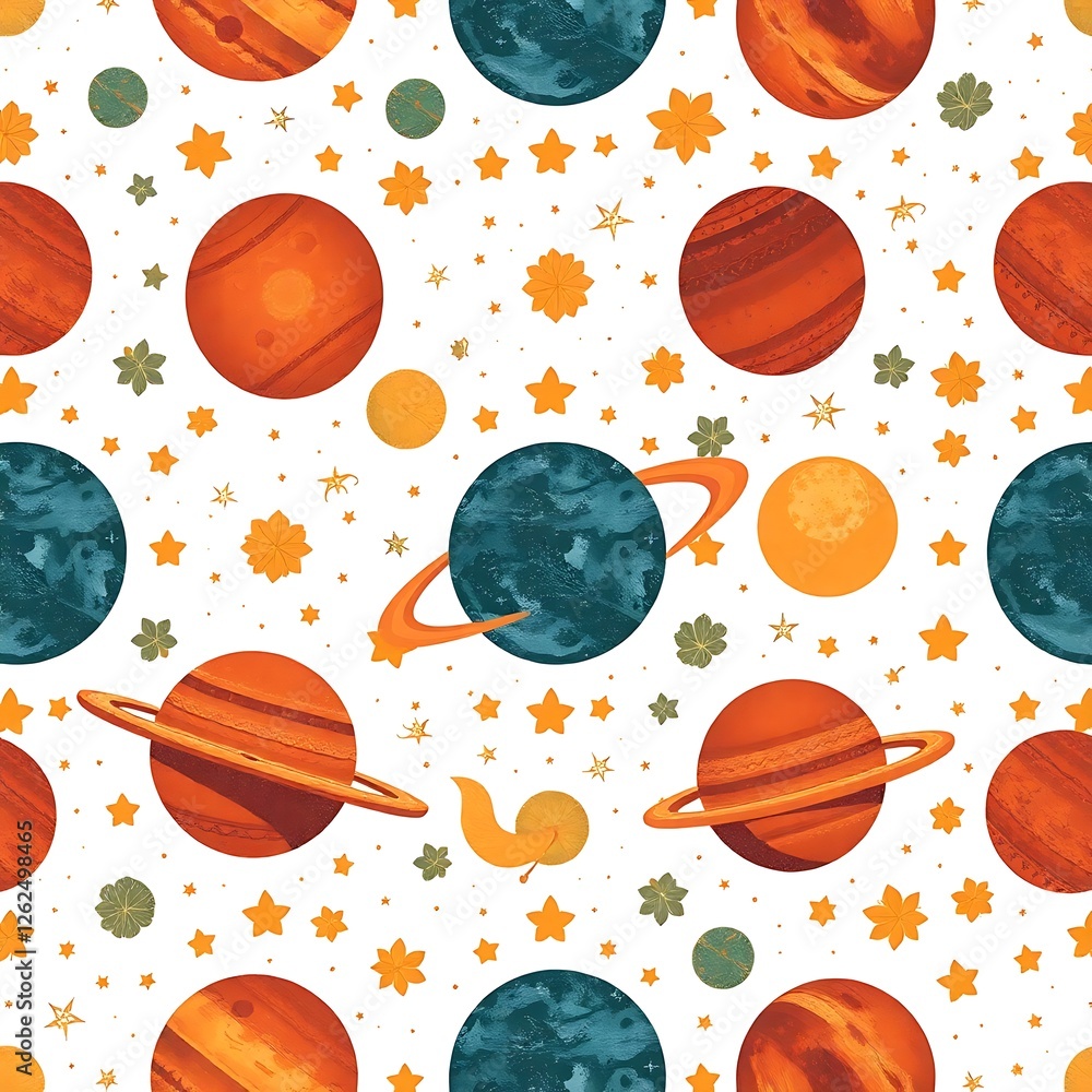 Poster cosmic wonders seamless pattern: a whimsical seamless pattern featuring a vibrant constellation of p