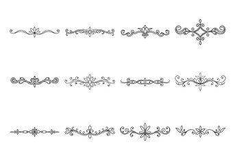 Tet of text delimiters and scroll elements, Graphic underline elements, Vintage divider, vector illustration border