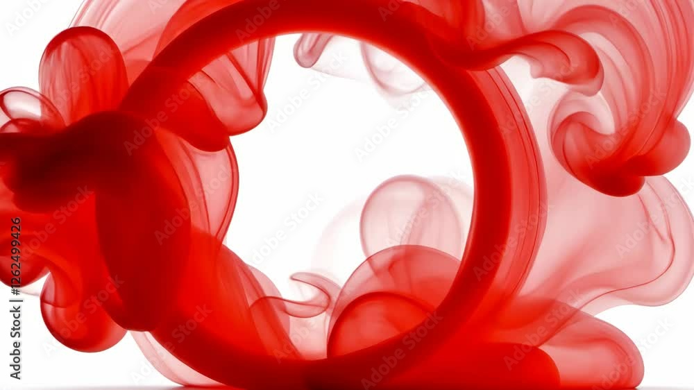 Poster colorful red smoke swirls around a circular shape in an abstract artistic display