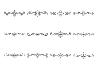Tet of text delimiters and scroll elements, Graphic underline elements, Vintage divider, vector illustration border
