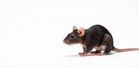 Lone rat scurries, white backdrop High contrast , single, graphic, tail