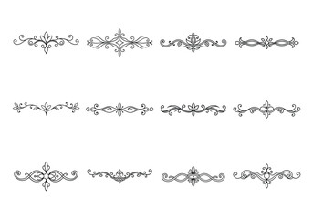 Tet of text delimiters and scroll elements, Graphic underline elements, Vintage divider, vector illustration border