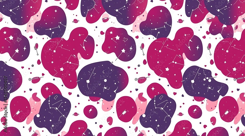 Poster cosmic dreams: a whimsical and vibrant abstract pattern featuring scattered constellations embedded 