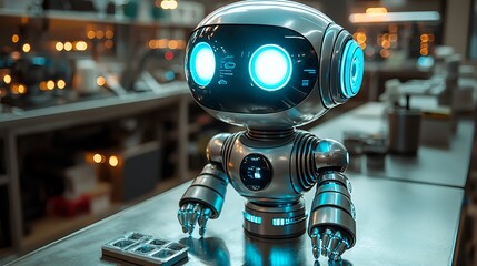 Fototapeta premium Futuristic robot in lab setting, working, for educational use