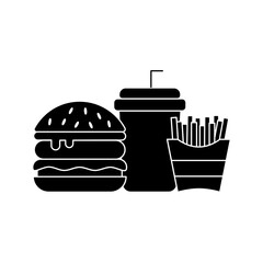 Burger, Soft Drink and French Fries Icon. Vector Linear Illustration of Burger, Soda and French Fries. Fast Food Unhealthy Diet in Line Style Design.