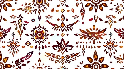 Bohemian Terracotta Pattern: A seamless, vibrant pattern bursting with color and organic forms. Earthy terracotta hues create a bold and mesmerizing design.