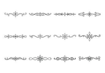 Tet of text delimiters and scroll elements, Graphic underline elements, Vintage divider, vector illustration border