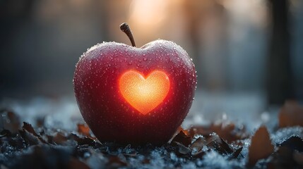 Glowing Apple with Radiant Heart Symbols Signifying Wellness and Vitality