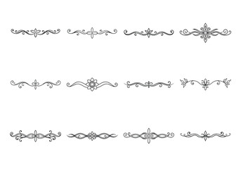 Tet of text delimiters and scroll elements, Graphic underline elements, Vintage divider, vector illustration border