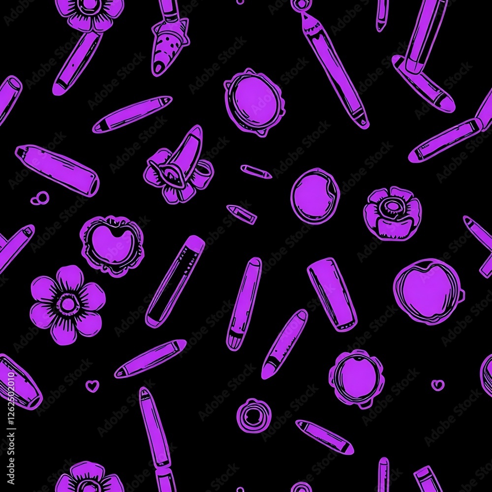 Poster purple beauty seamless pattern: a captivating purple and black seamless pattern features an array of
