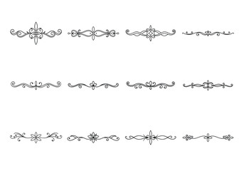 Obraz premium Tet of text delimiters and scroll elements, Graphic underline elements, Vintage divider, vector illustration border