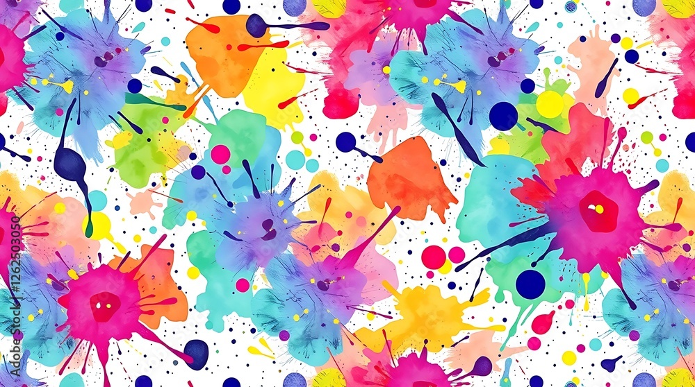 Poster rainbow splatter: a vibrant and playful watercolor pattern featuring a chaotic arrangement of multic