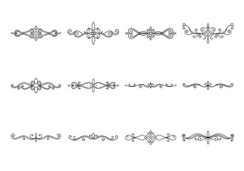 Tet of text delimiters and scroll elements, Graphic underline elements, Vintage divider, vector illustration border