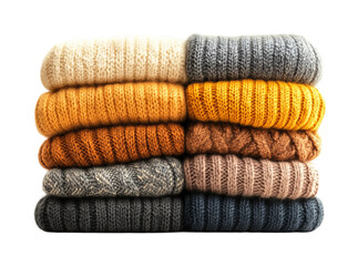 Cozy knitted sweaters home product top view isolated on transparent background, png