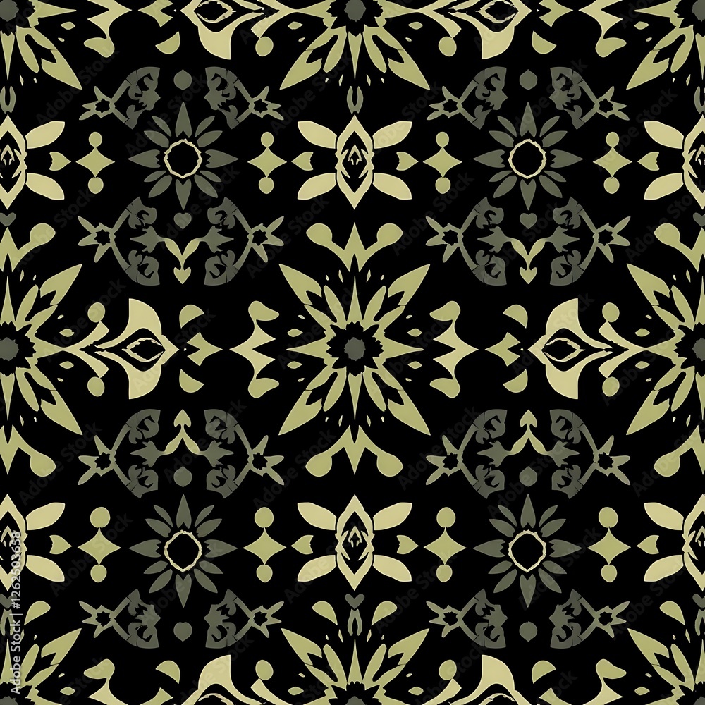 Poster intricate black and beige pattern: an intricate and elegant pattern featuring beige abstract floral 