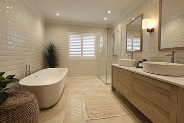 Fototapeta premium Modern bathroom design featuring minimalist elements and natural light in a private residence