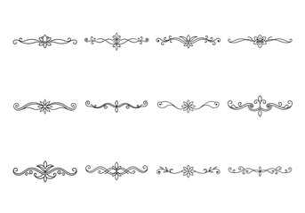 Tet of text delimiters and scroll elements, Graphic underline elements, Vintage divider, vector illustration border