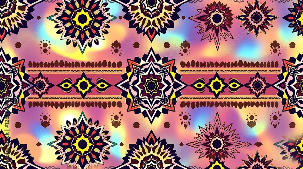Poster bohemian mandala pattern: an intricate and vibrant seamless pattern featuring bold mandalas in shade