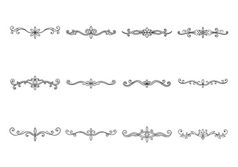 Tet of text delimiters and scroll elements, Graphic underline elements, Vintage divider, vector illustration border