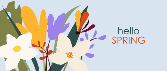 Background with spring flowers. Hello spring. Vector illustration.